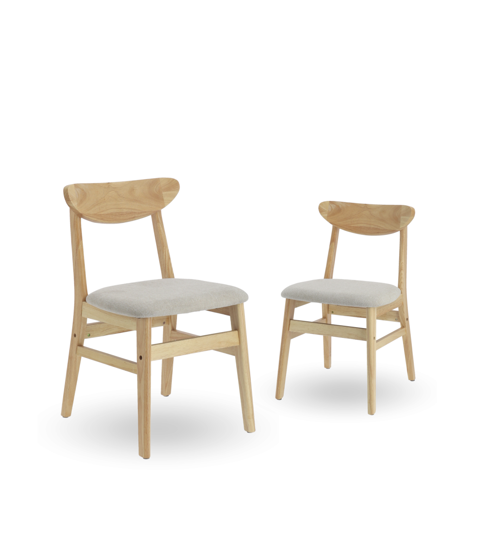 Elegante Pack de 2 Sillas de Comedor Dover - De tela y Madera Natural
