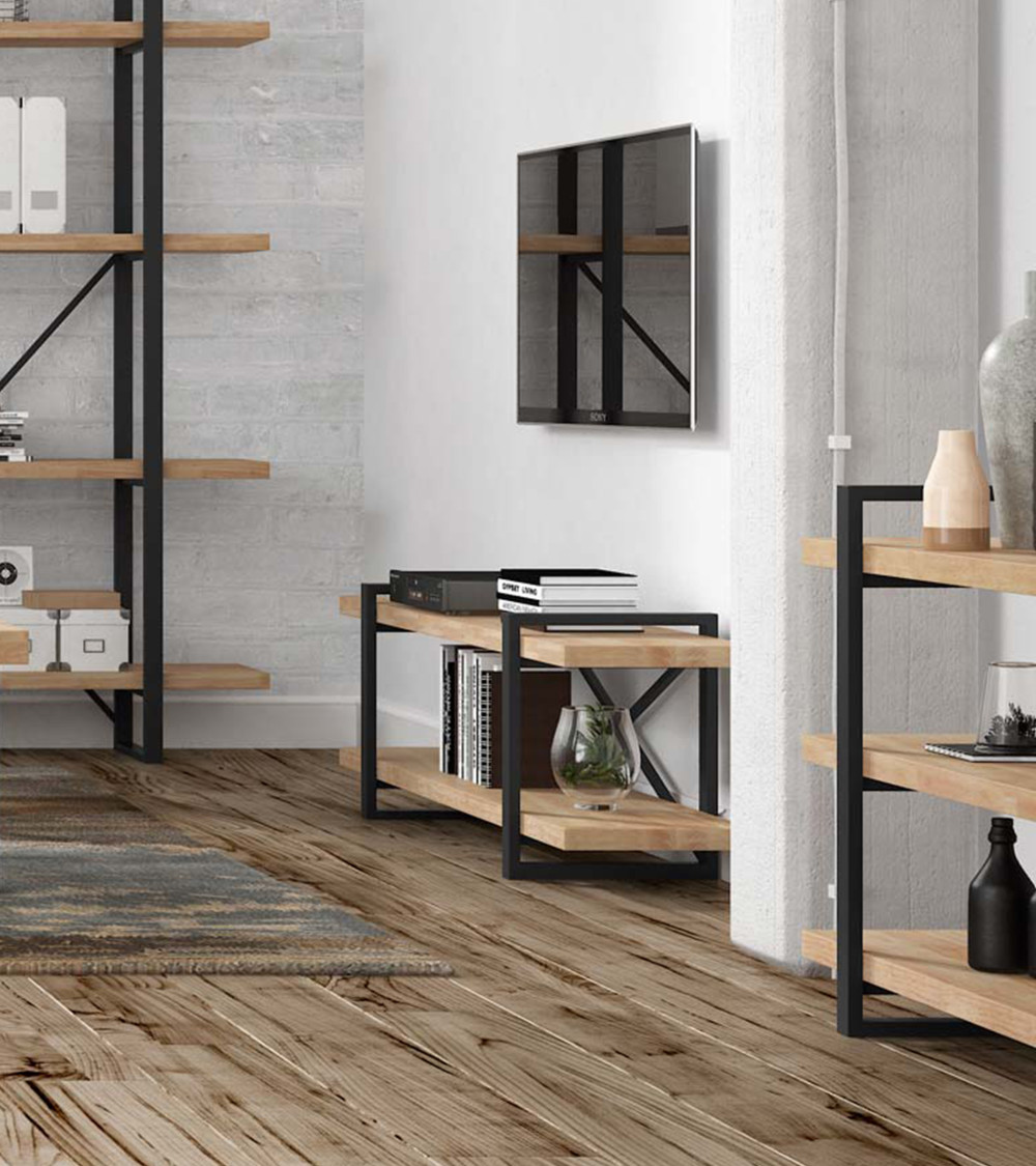 Mueble TV Chic – Diseño moderno con madera de roble y estructura metálica
