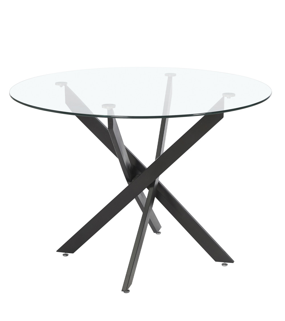 Mesa comedor redonda de cristal DAN patas cruzadas