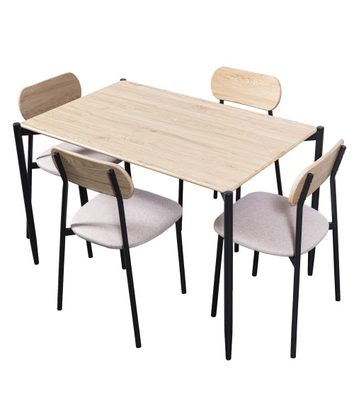 Pack Nairobi – Mesa y 4 sillas estilo industrial en roble y negro