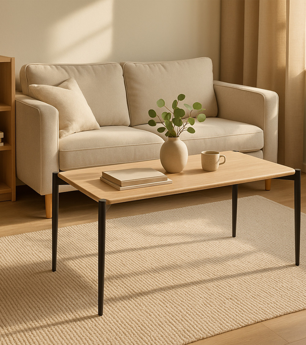 Mesa de centro Nantolin – Estilo industrial en negro y roble