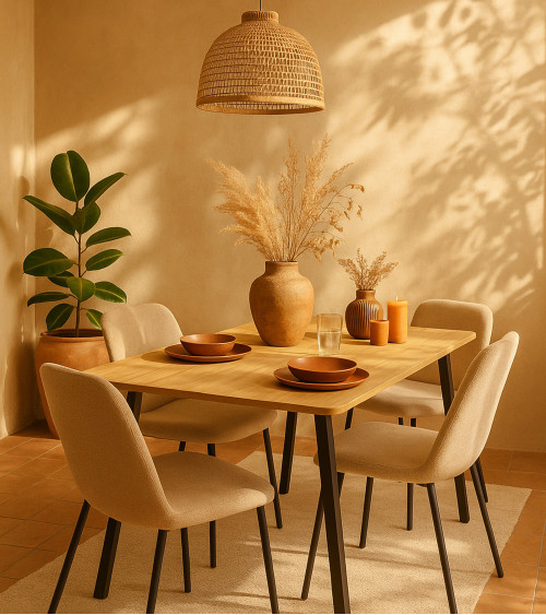 Mesa comedor Emma – Roble y metal negro | Moderna y funcional