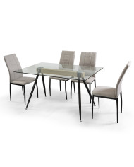 Mesa de Comedor Marama – Cristal templado, roble y metal negro