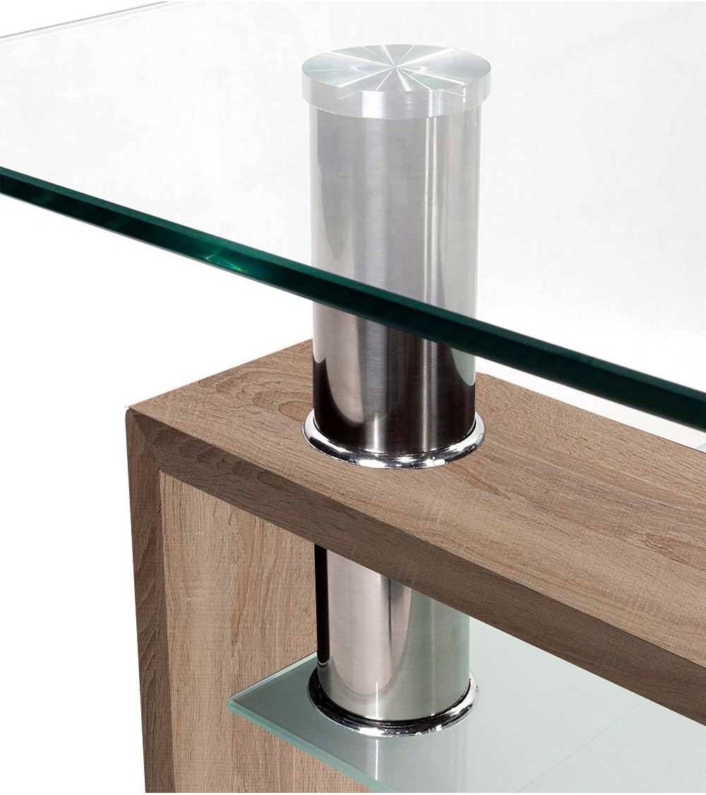 Mesa de centro Kendra - Mesa de centro de cristal y madera