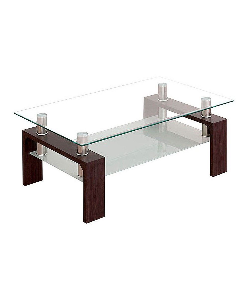 Mesa de centro Kendra - Mesa de centro de cristal y madera