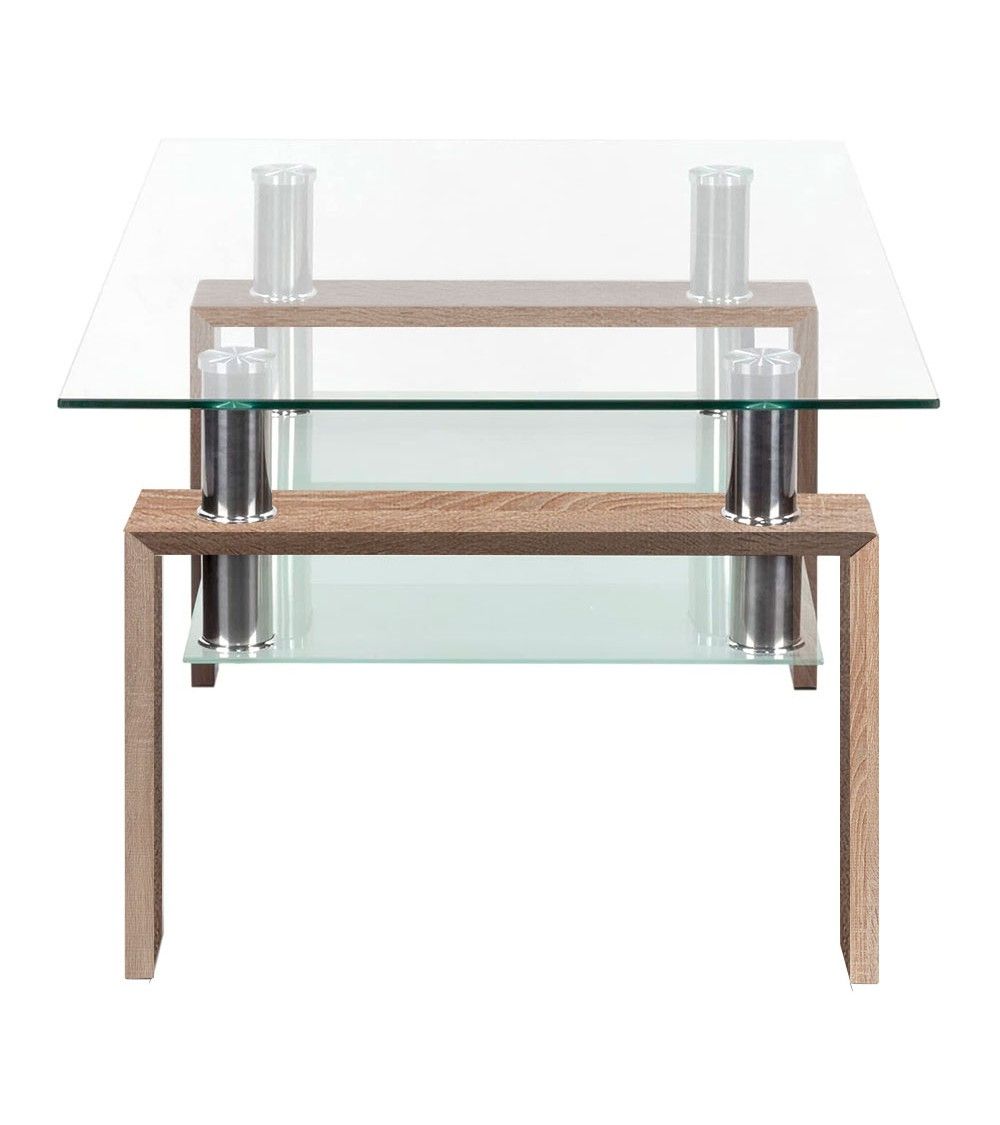 Mesa de centro Kendra - Mesa de centro de cristal y madera