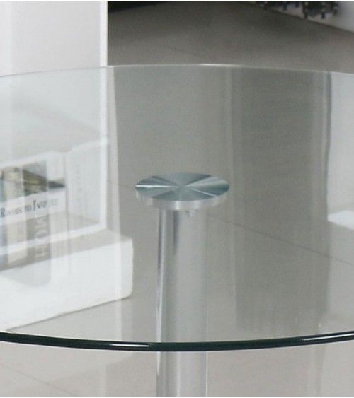 Mesa redonda de cristal RUNA con pata metálica