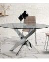 Mesa comedor redonda de cristal DAN patas cruzadas