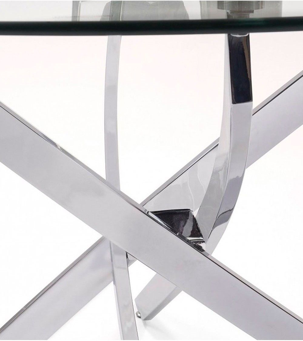 Mesa comedor redonda de cristal DAN patas cruzadas