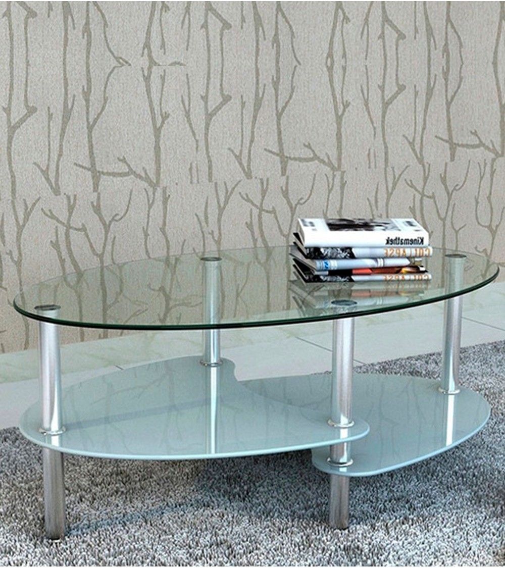 Mesa centro cristal DENISE, ovalada con revistero