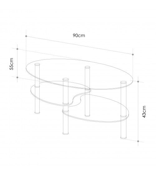 Mesa centro cristal DENISE, ovalada con revistero