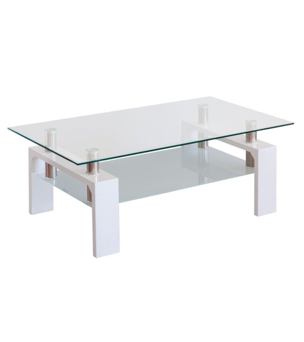 Mesa de centro Kendra - Mesa de centro de cristal y madera