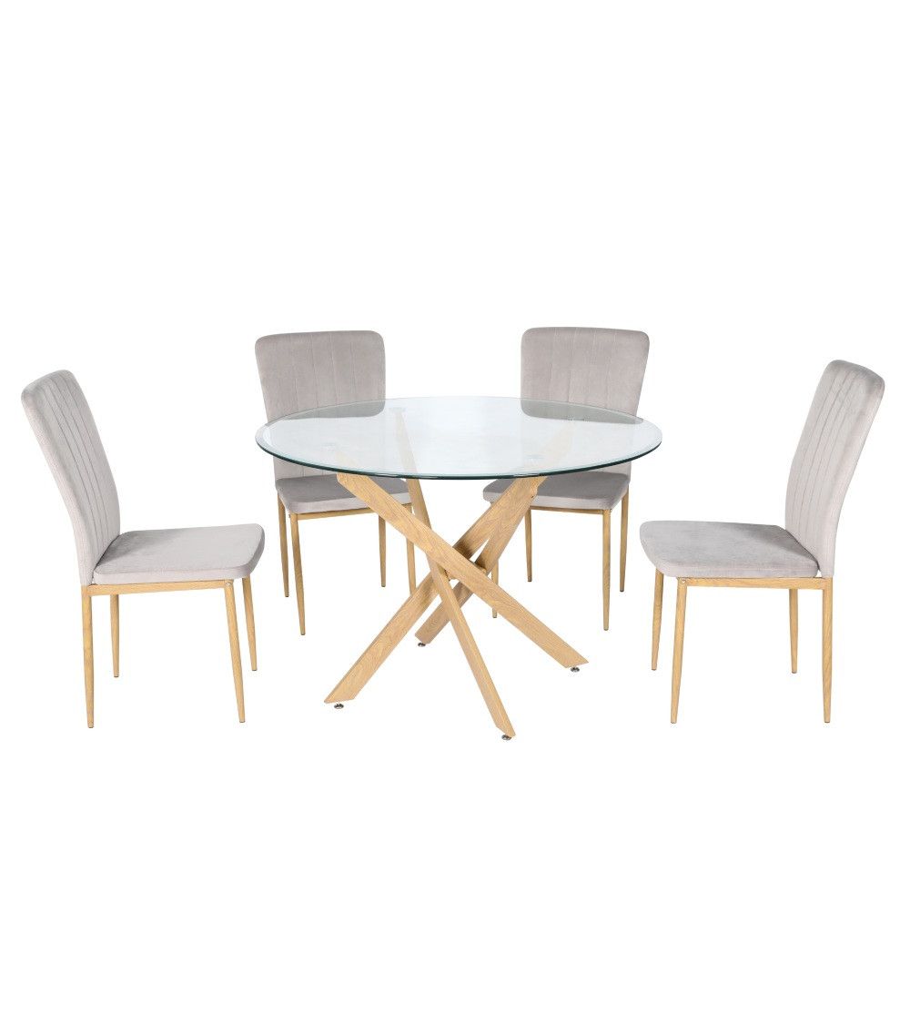 Mesa comedor redonda de cristal DAN patas cruzadas