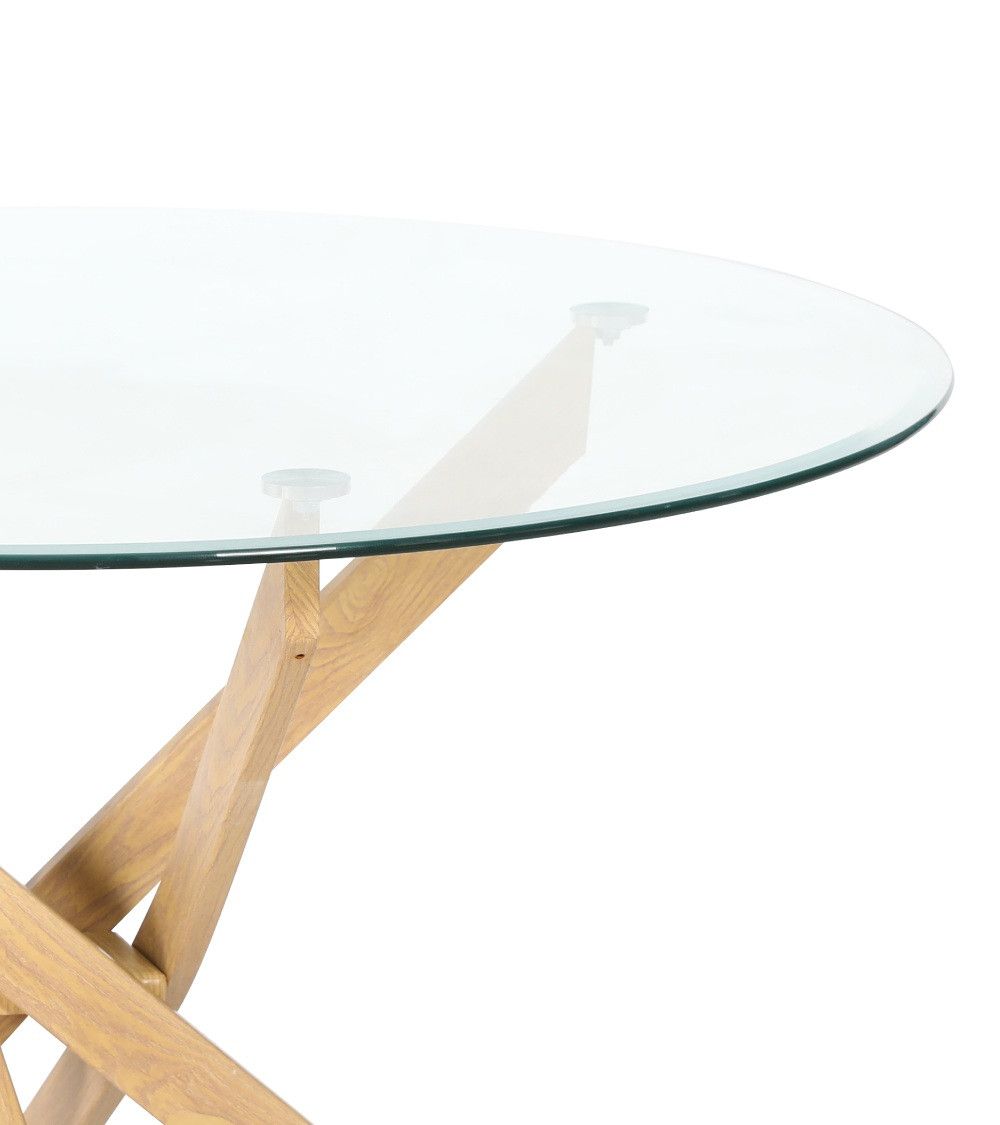 Mesa comedor redonda de cristal DAN patas cruzadas