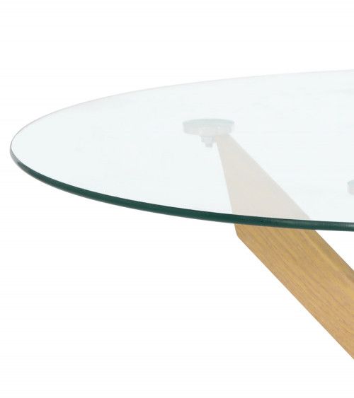 Mesa centro de cristal redonda DAN con patas cruzadas