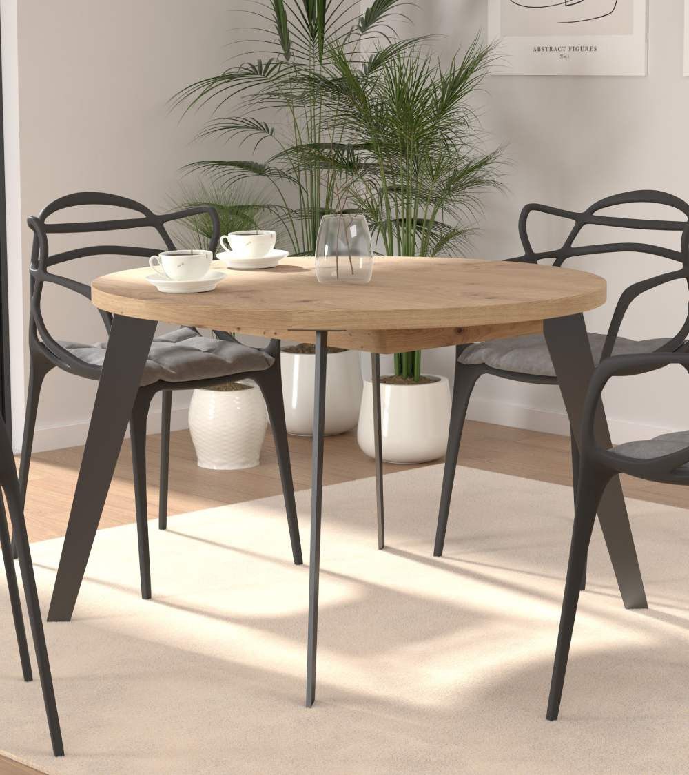 Mesa comedor redonda extensible industrial LOKI