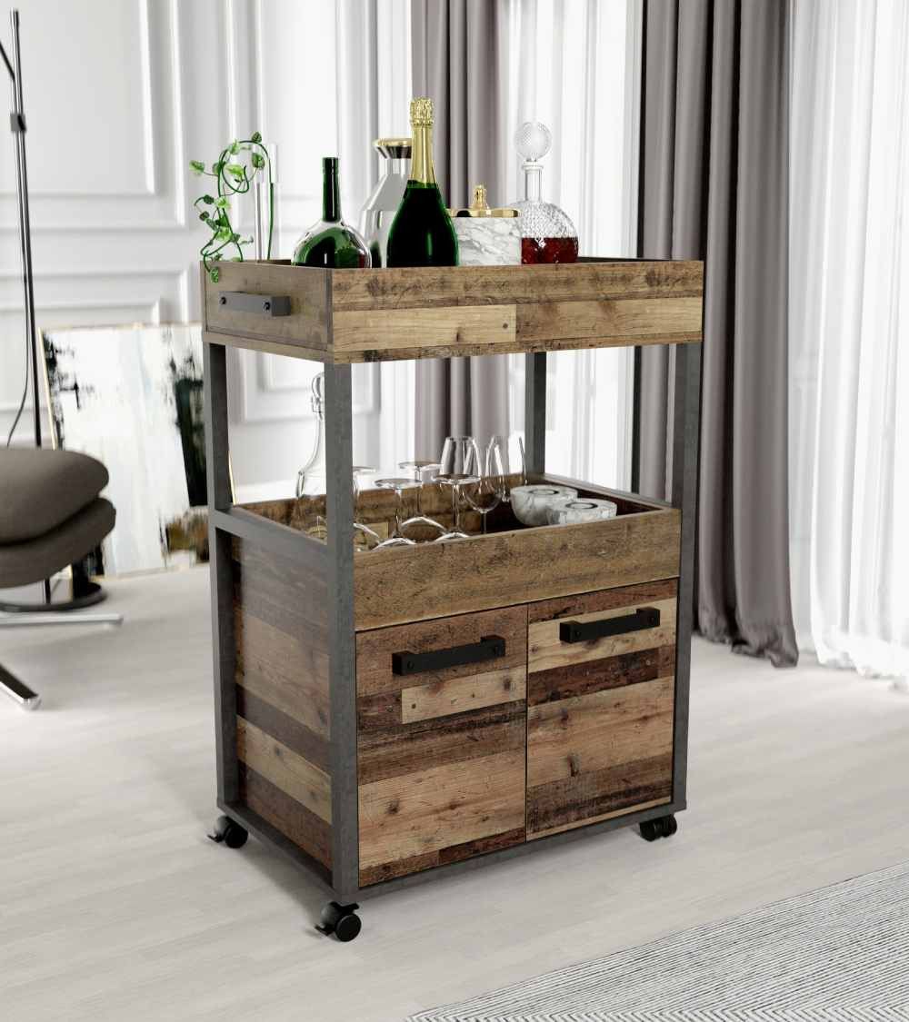 Mueble bar BACO con ruedas estilo industrial