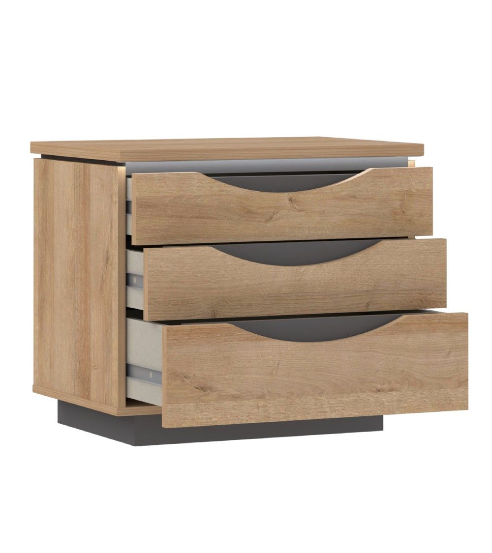 Mesita de noche 3 cajones con luces led SATURN