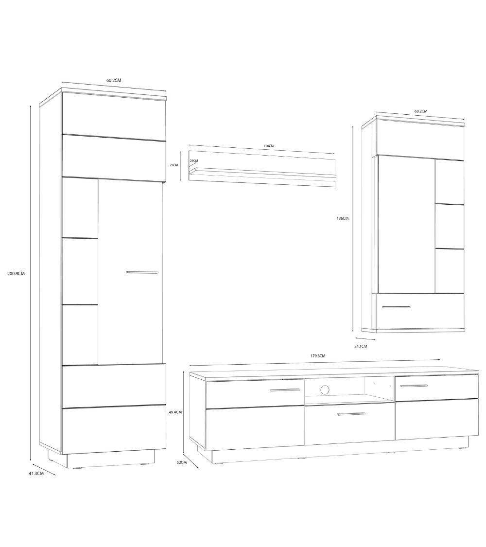Mueble salón completo JADIEL en Roble Arena y Gris