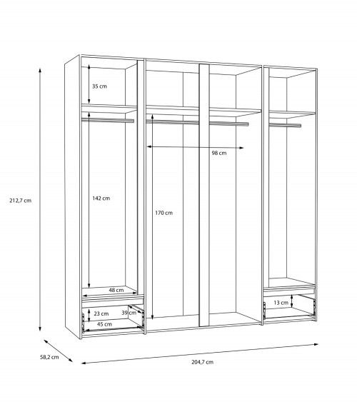 Armario ropero 4 puertas LENY