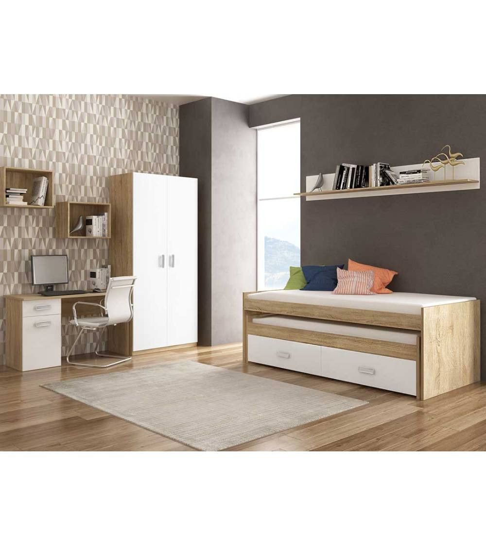 Cama compacta CHASE con cama extra + 2 cajones