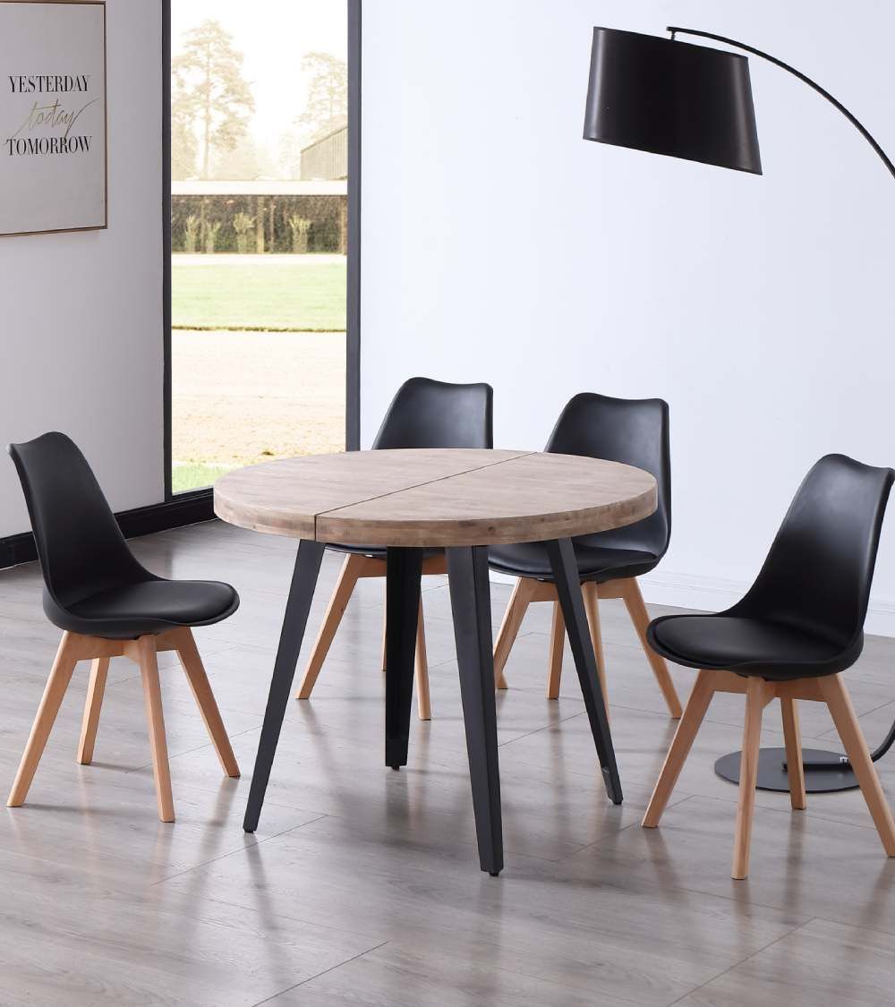 Mesa comedor redonda extensible industrial SKADI