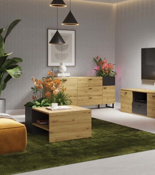 Mesa centro industrial con macetero AOKI