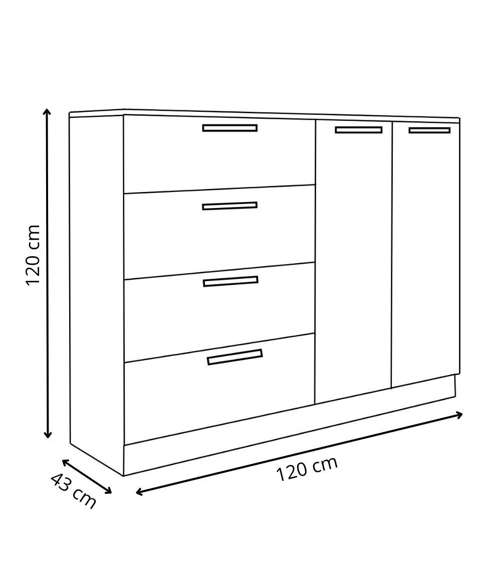 Cómoda 4 cajones 2 puertas CUBE