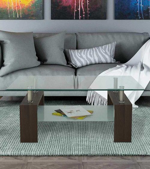 Mesa de centro Kendra - Mesa de centro de cristal y madera