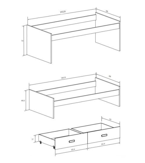 Cama compacta CHASE con cama extra + 2 cajones