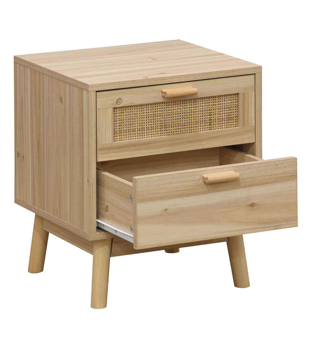 Mesita de noche de ratán 2 cajones CAMILE